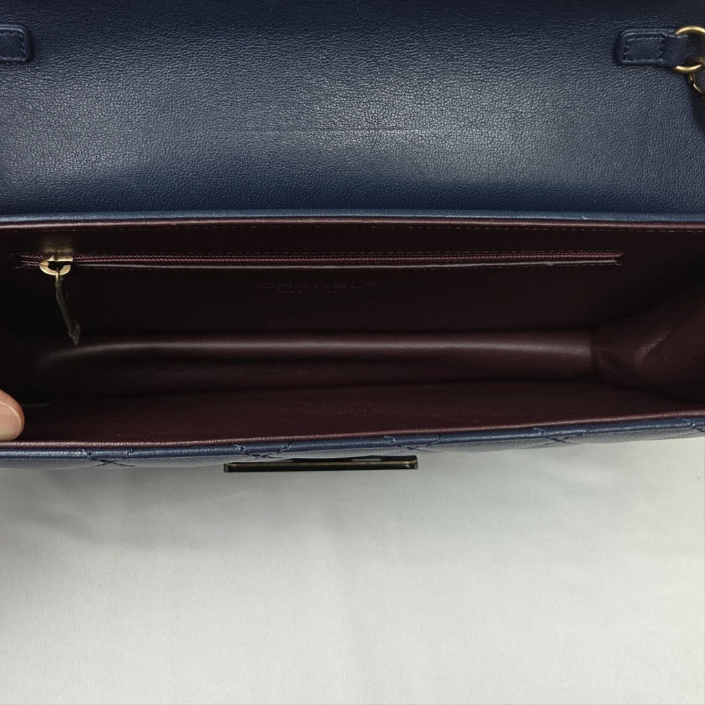 Chanel Calfskin Flap Chain Shoulder Bag Navy Gold
