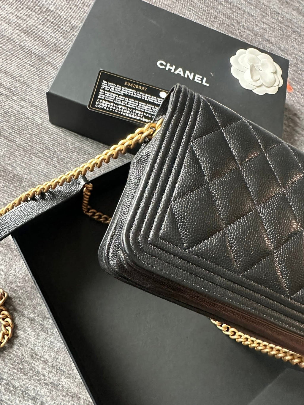 Chanel Boy Wallet on Chain Caviar Gold