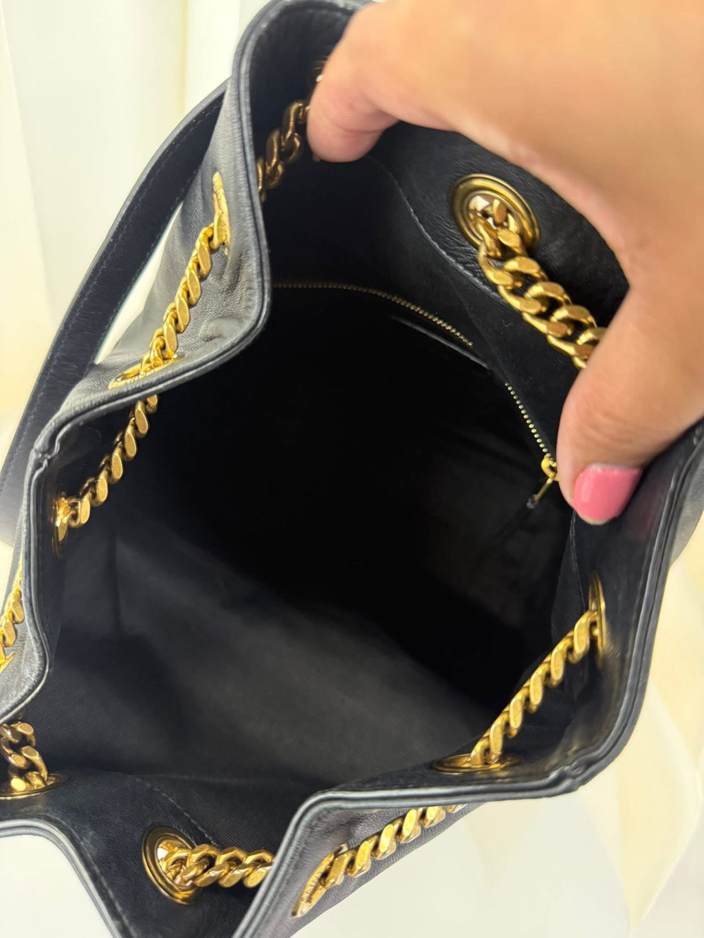 Saint Laurent YSL Chevron Bucket Backpack Black Gold