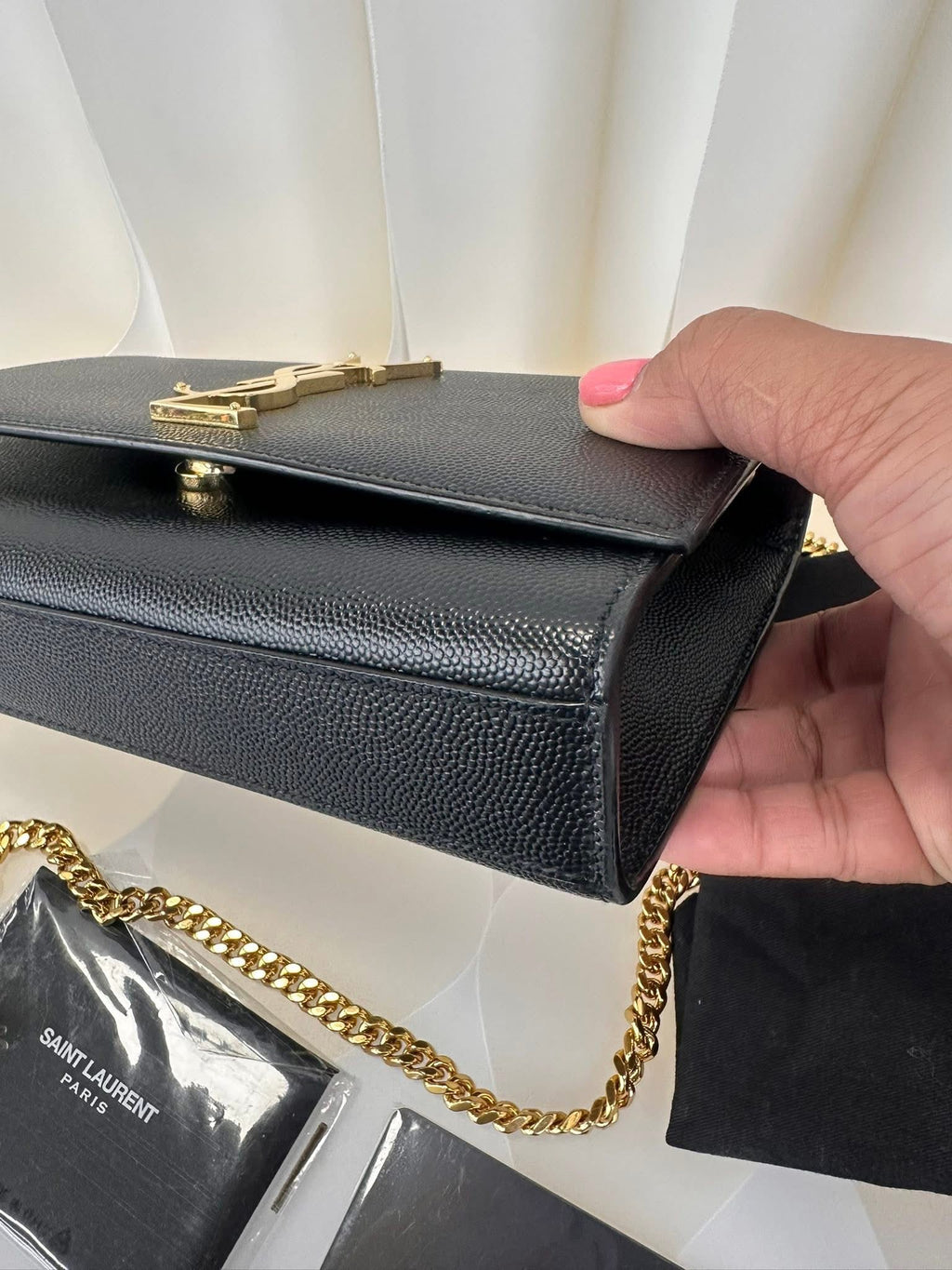 Saint Laurent YSL Small Chain Wallet Black Gold