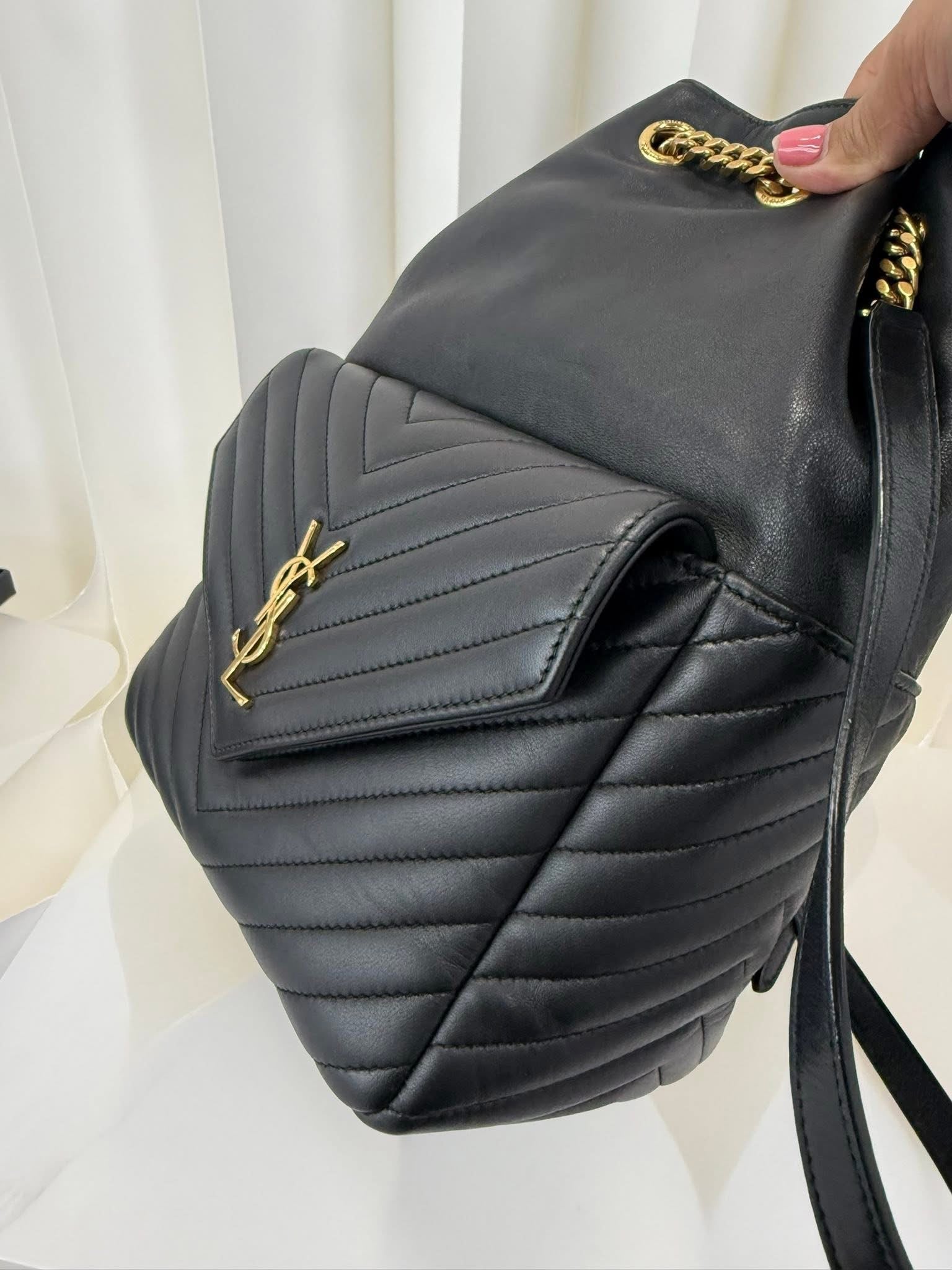 Saint Laurent YSL Chevron Bucket Backpack Black Gold