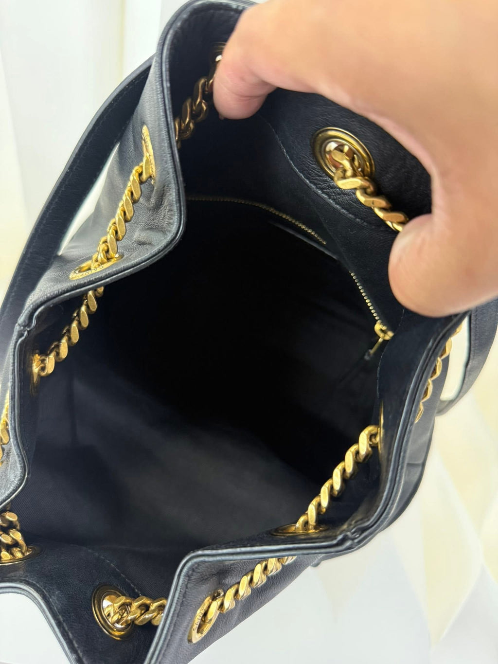 Saint Laurent YSL Chevron Bucket Backpack Black Gold