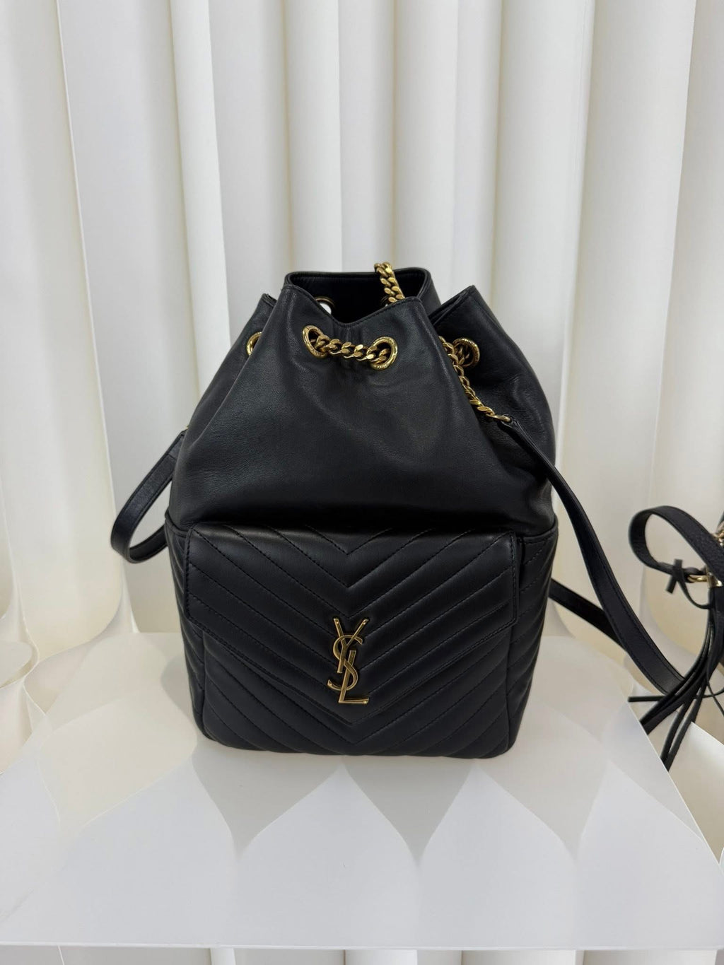Saint Laurent YSL Chevron Bucket Backpack Black Gold