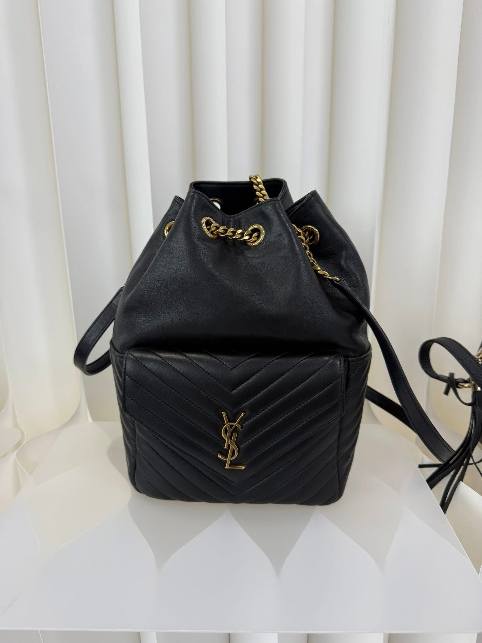 Saint Laurent YSL Chevron Bucket Backpack Black Gold