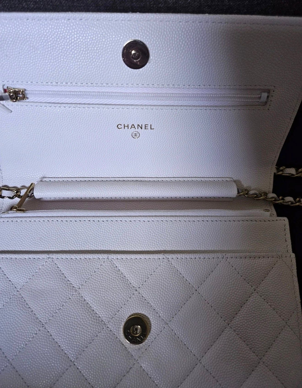 Chanel Wallet on Chain (WOC) – White Caviar Leather Gold Hardware