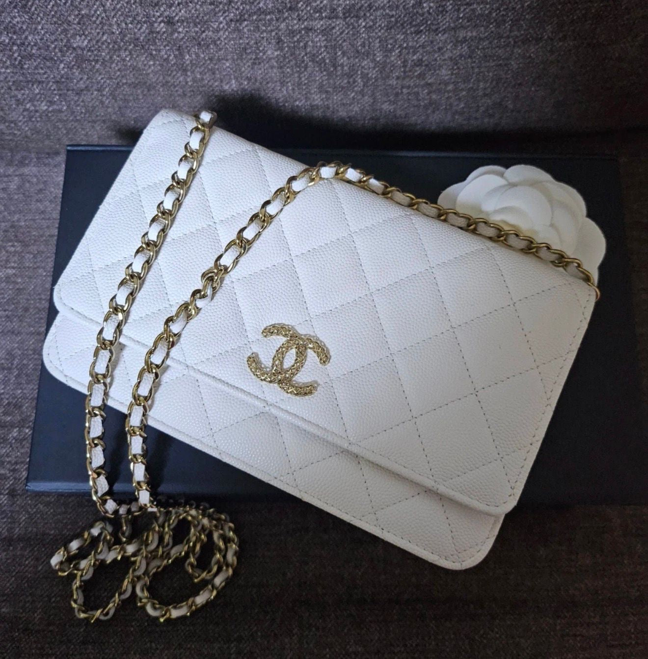 Chanel Wallet on Chain (WOC) – White Caviar Leather Gold Hardware