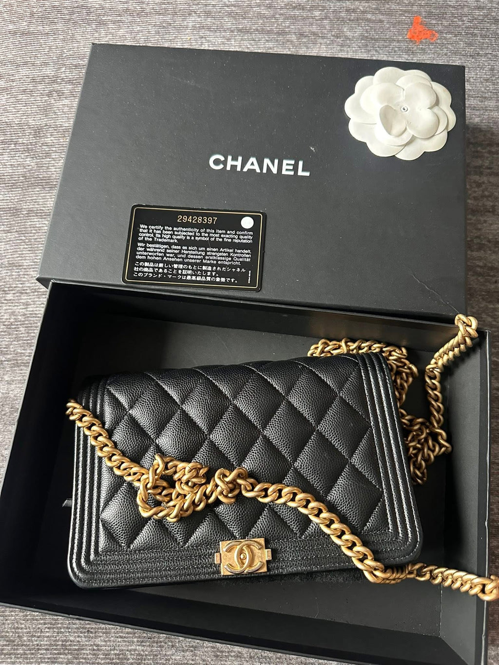 Chanel Boy Wallet on Chain Caviar Gold