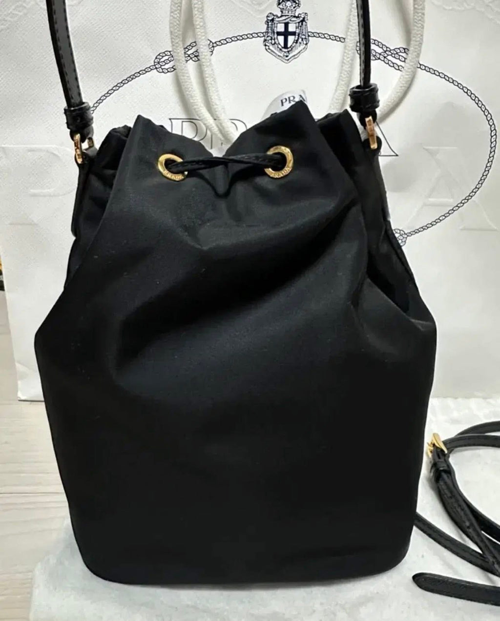 Prada Nylon Bucket Bag – Black Nylon – Gold Hardware