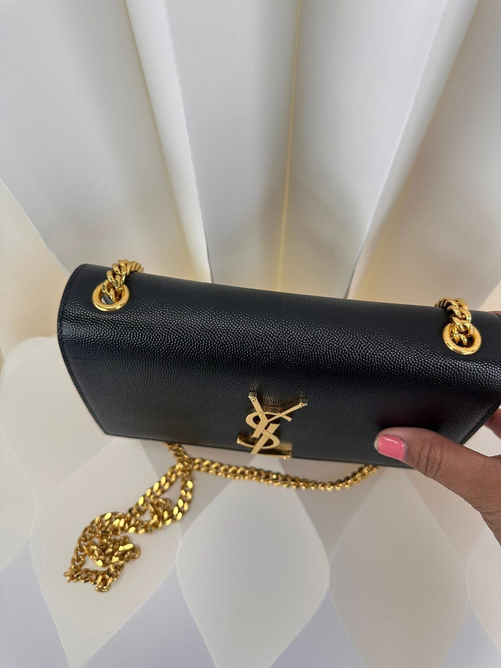 Saint Laurent YSL Small Chain Wallet Black Gold