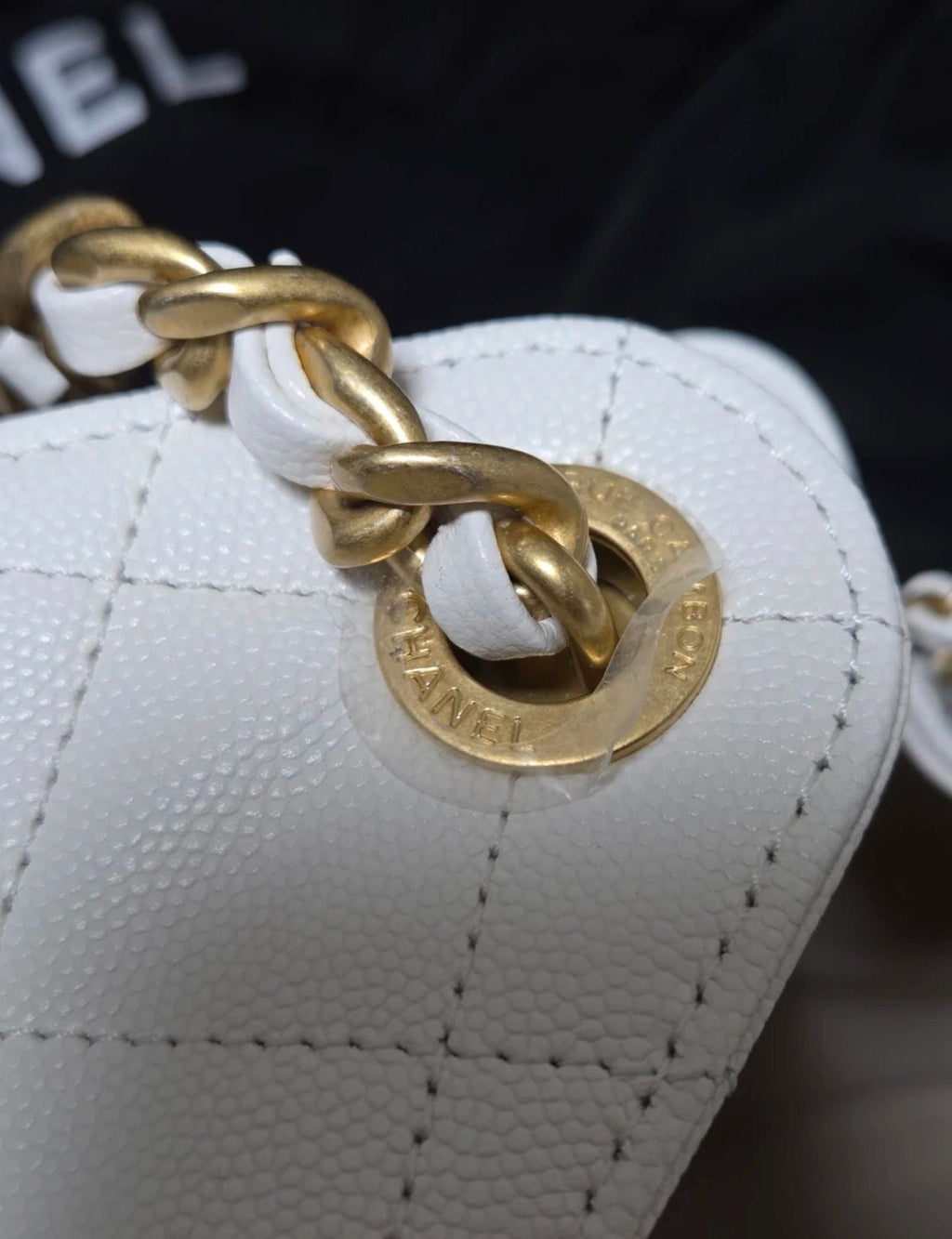 Chanel Small Drawstring / Bucket Bag – White Caviar Leather Gold Hardware (C25)