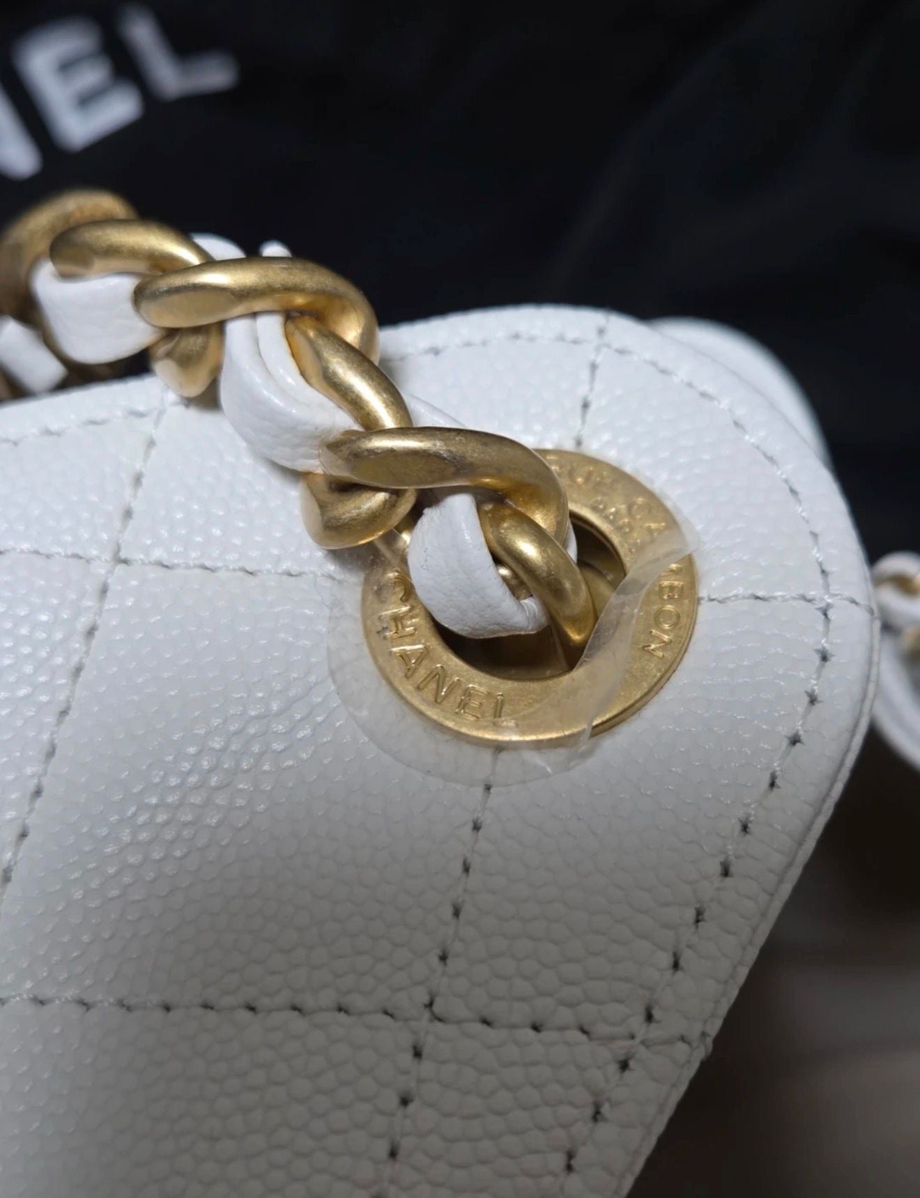 Chanel Small Drawstring / Bucket Bag – White Caviar Leather Gold Hardware (C25)