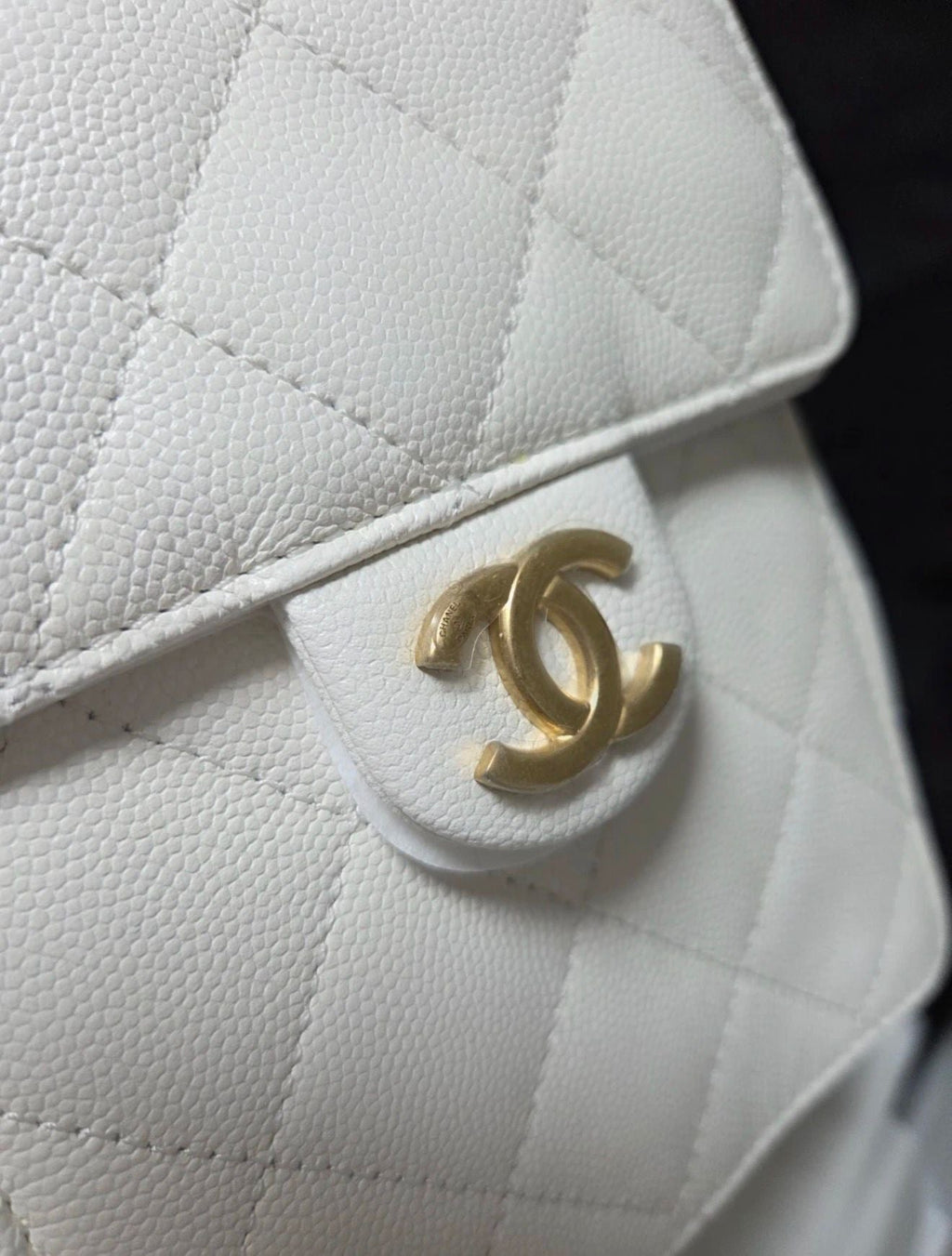Chanel Small Drawstring / Bucket Bag – White Caviar Leather Gold Hardware (C25)