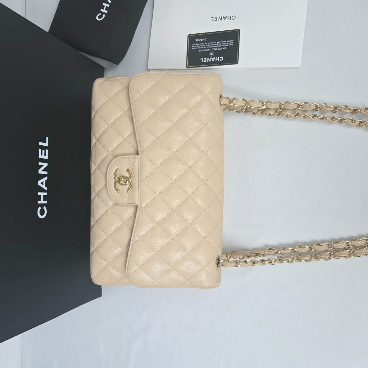 Chanel Classic Flap Jumbo Caviar – Beige