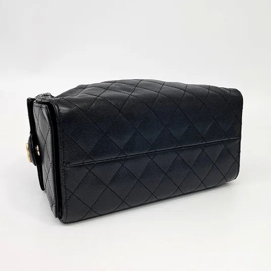 Chanel Vintage Quilted Bucket Bag – Black Caviar Leather, Gold-Tone Hardware