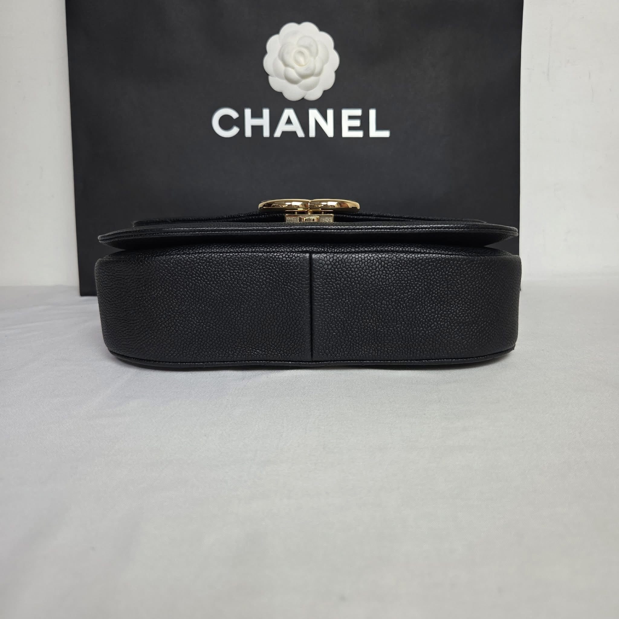 Chanel Chanel Handle & Crossbody Caviar Black Gold