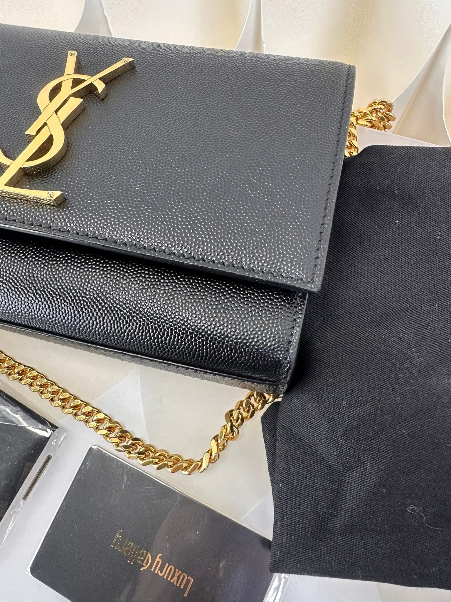 Saint Laurent YSL Small Chain Wallet Black Gold