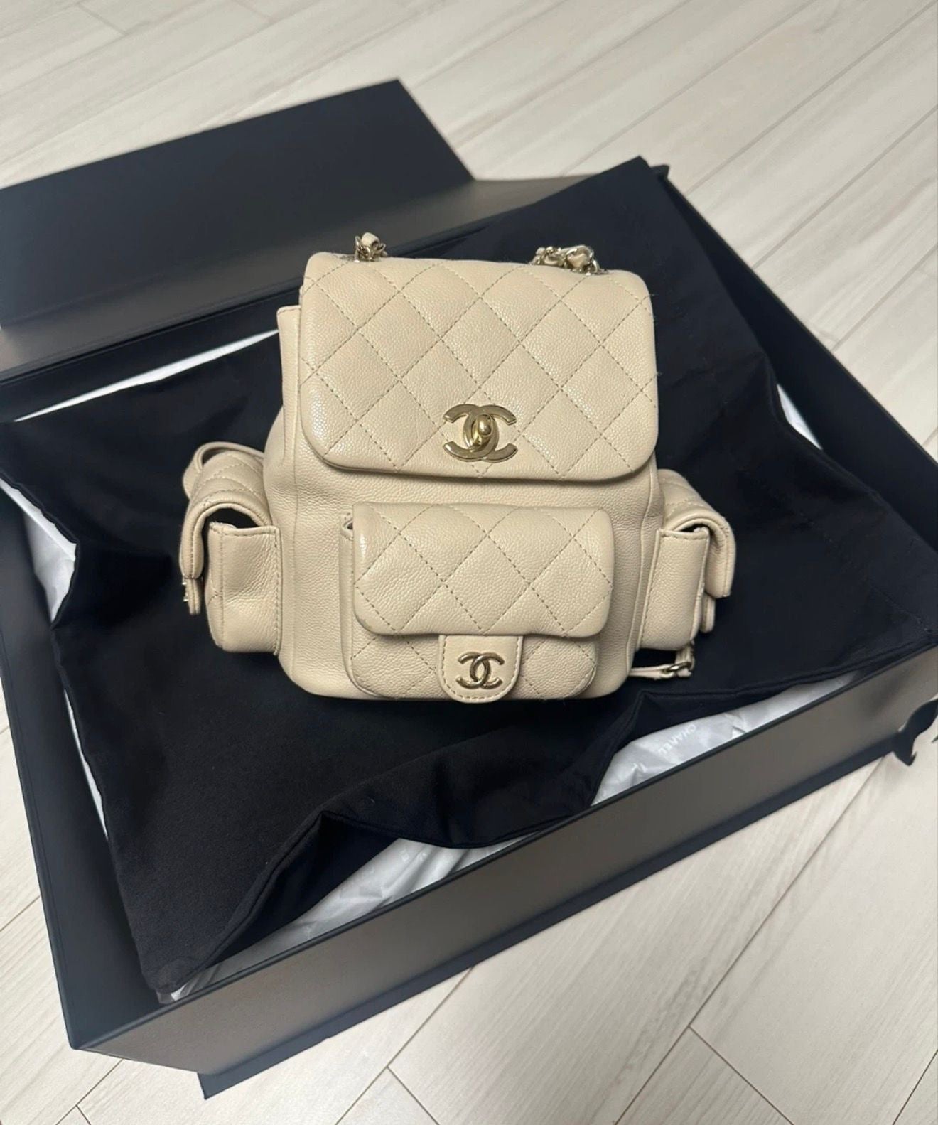 Chanel Small Backpack Beige Caviar GHW