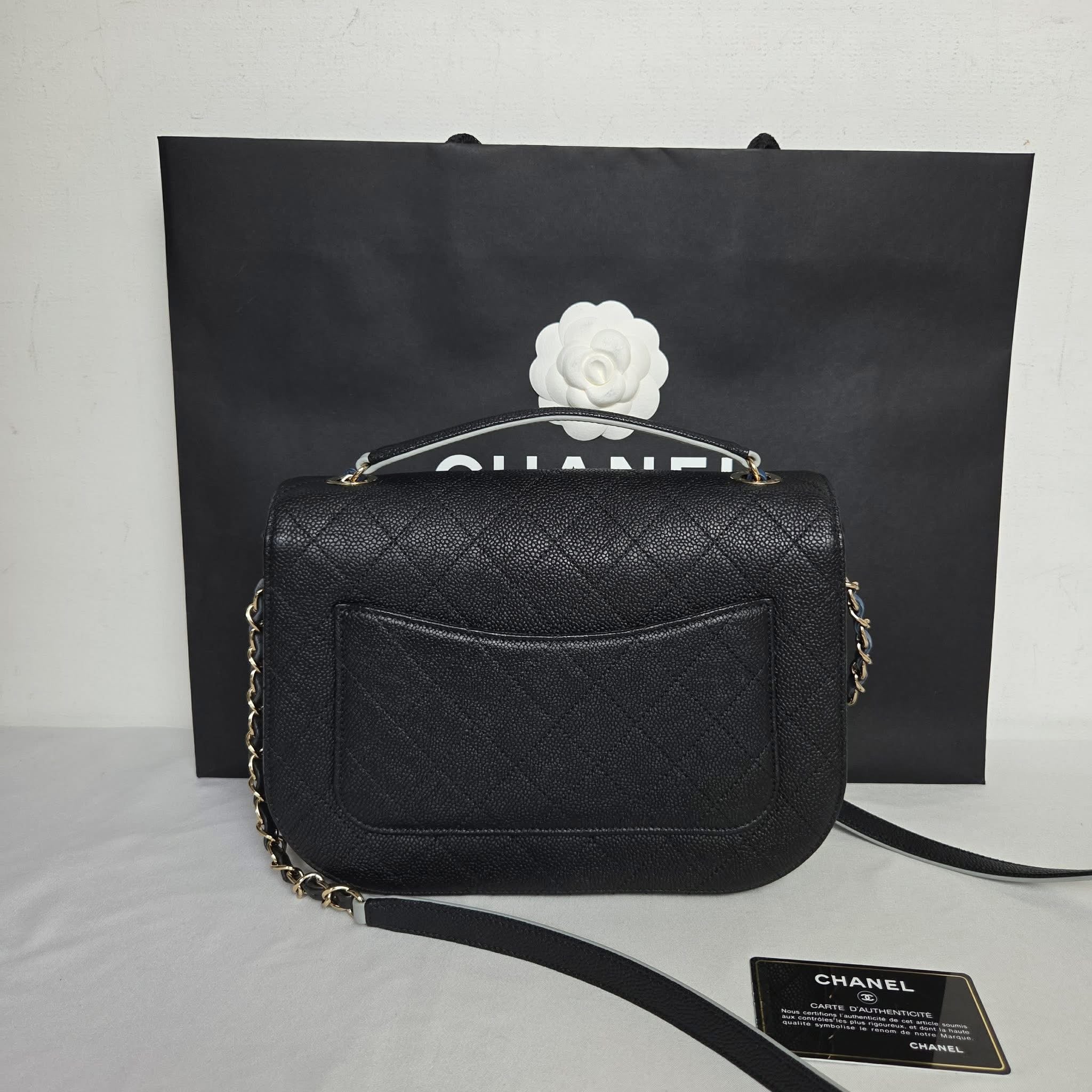 Chanel Chanel Handle & Crossbody Caviar Black Gold