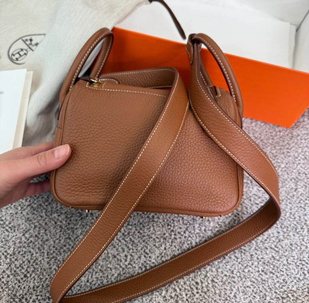 Hermès Mini Lindy – Gold / Cognac Clemence Leather Gold Hardware