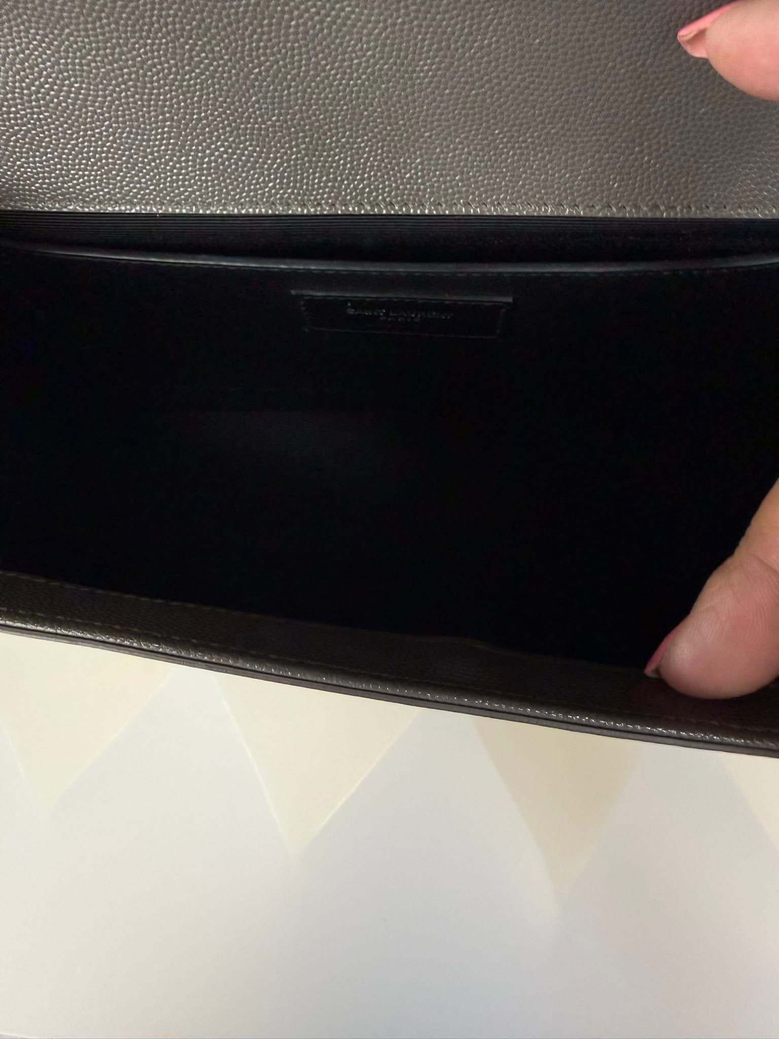 Saint Laurent YSL Large Chain Wallet Grey Silver Hardware