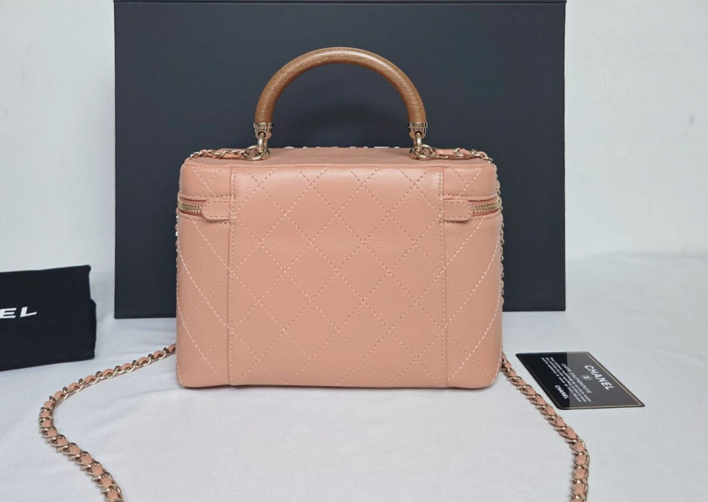 Chanel Chanel Cosmetic Vanity Medium Handle & Crossbody Beige Gold