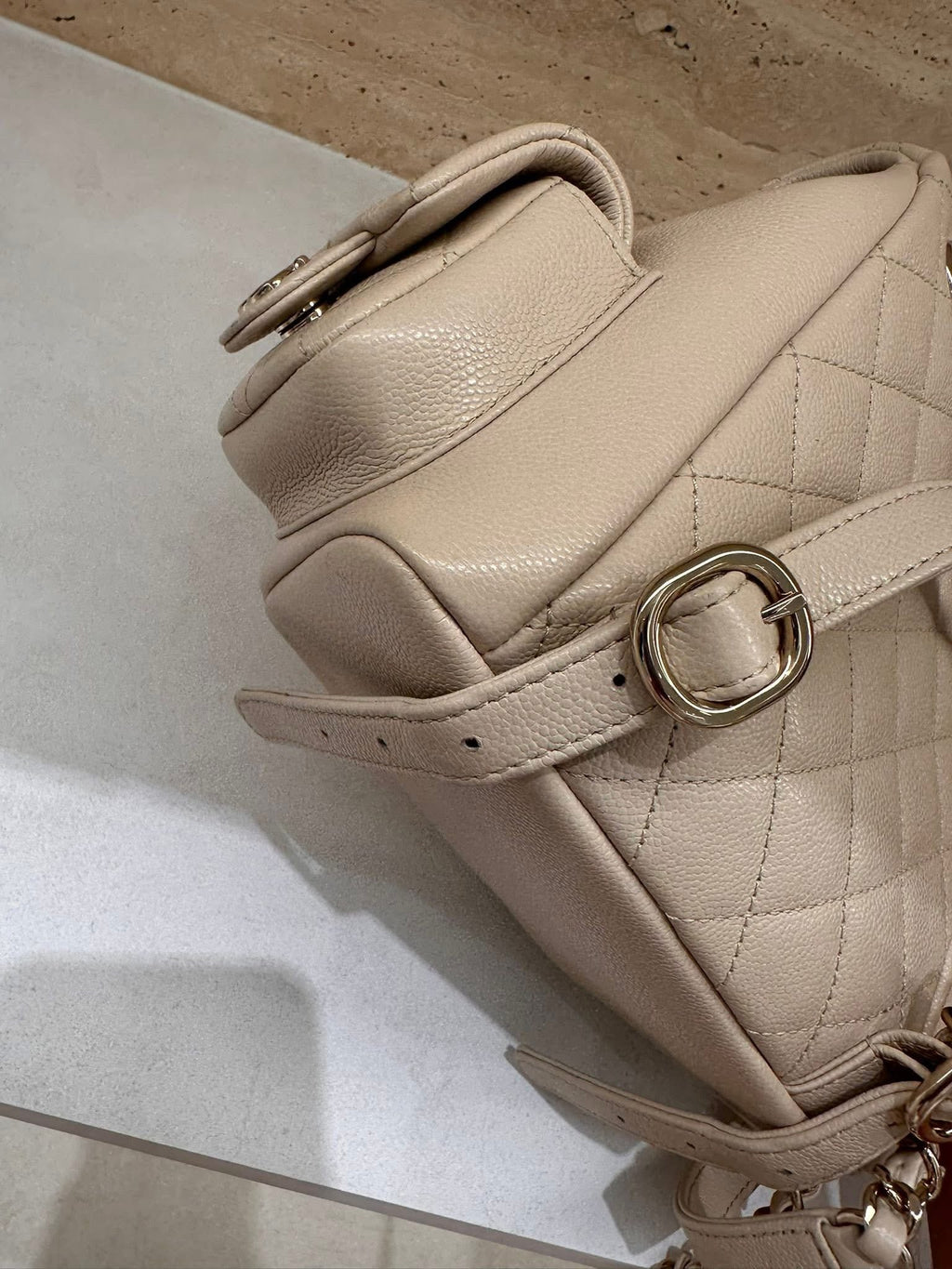 Chanel Small Backpack Microchip Champagne Gold