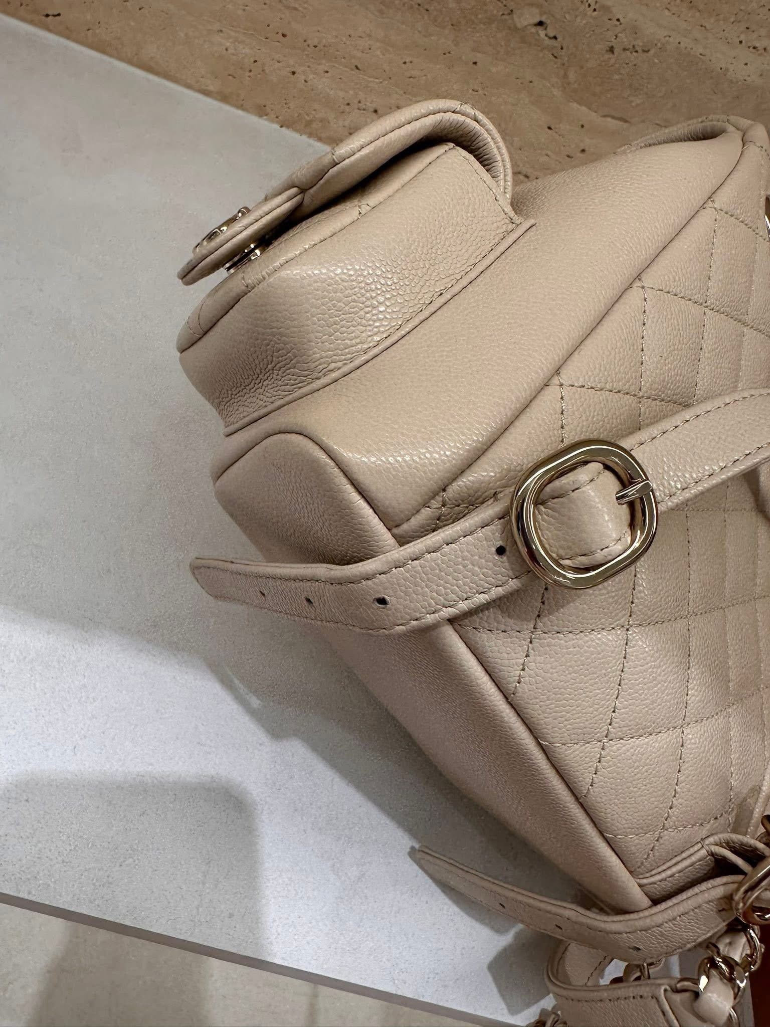 Chanel Small Backpack Microchip Champagne Gold