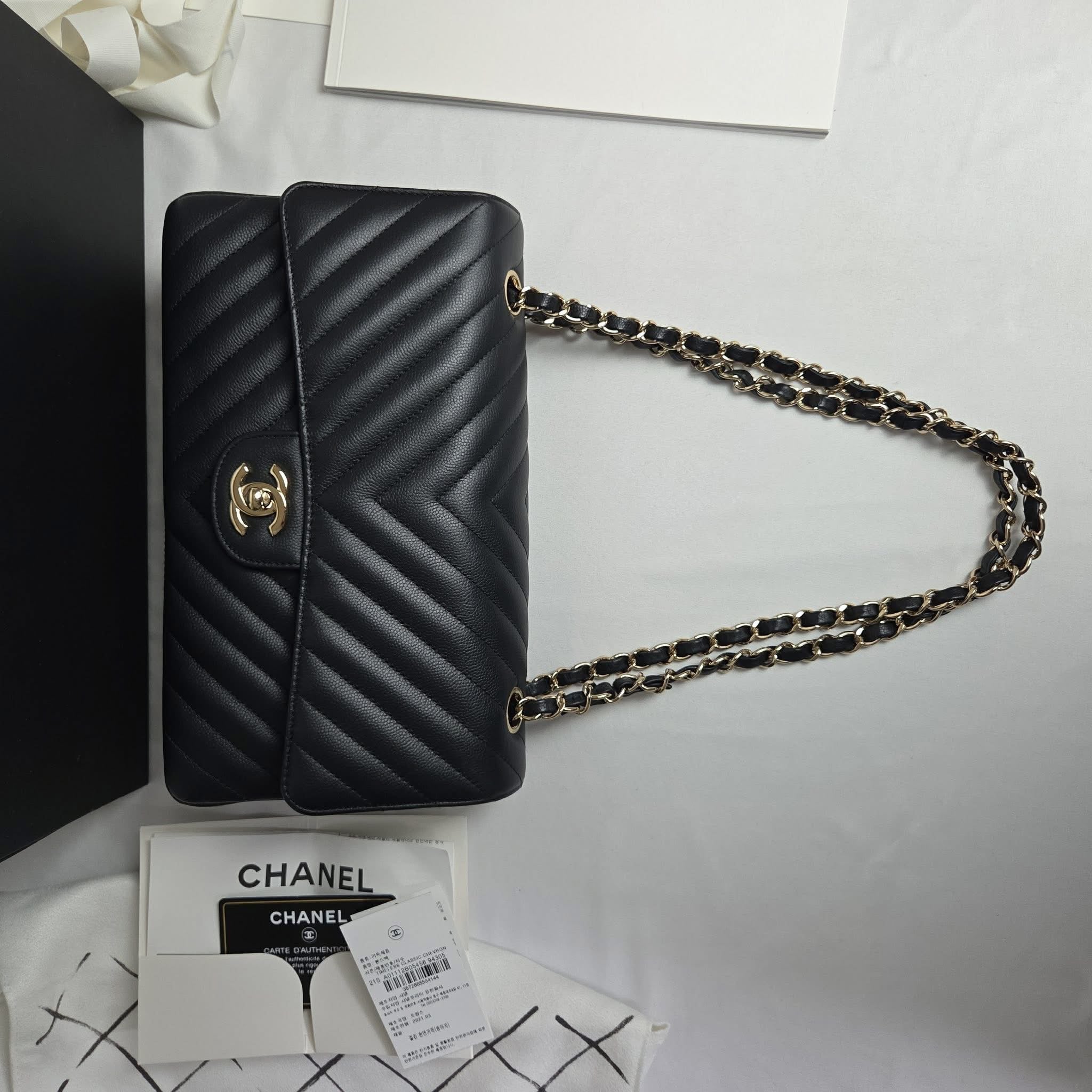 Chanel Classic Medium Caviar Black Gold