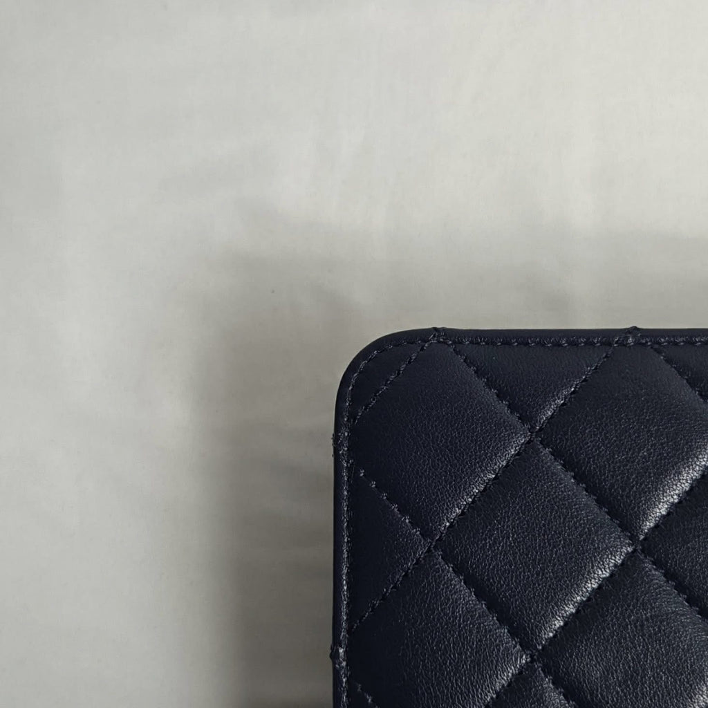 Chanel Calfskin Flap Chain Shoulder Bag Navy Gold