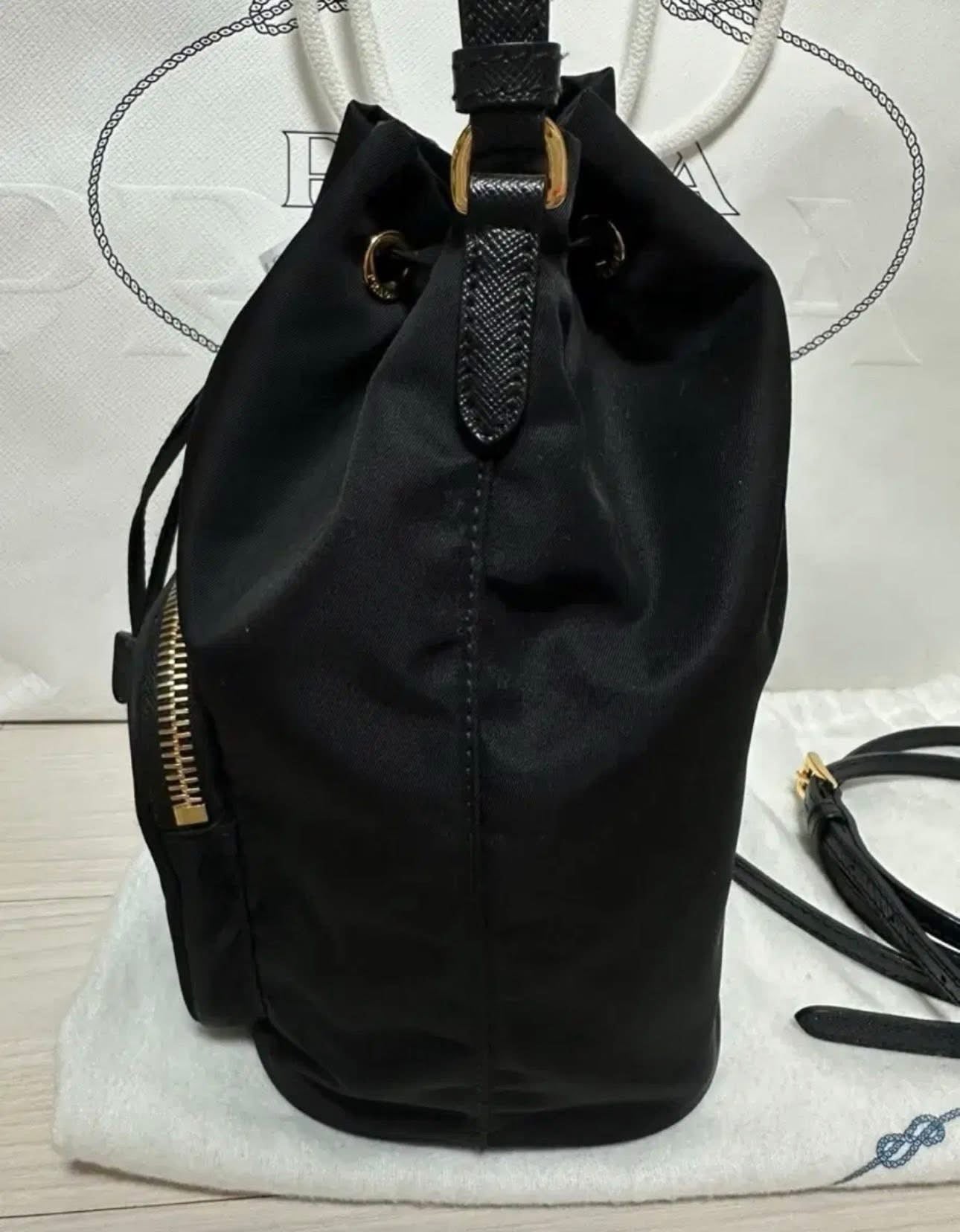 Prada Nylon Bucket Bag – Black Nylon – Gold Hardware