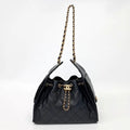 Chanel Vintage Quilted Bucket Bag – Black Caviar Leather, Gold-Tone Hardware