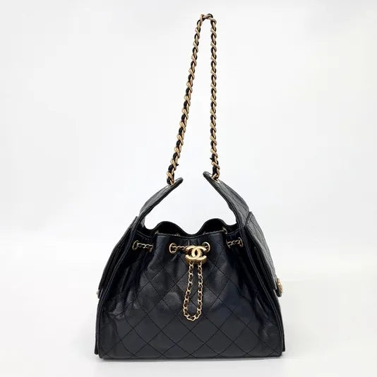Chanel Vintage Quilted Bucket Bag – Black Caviar Leather, Gold-Tone Hardware