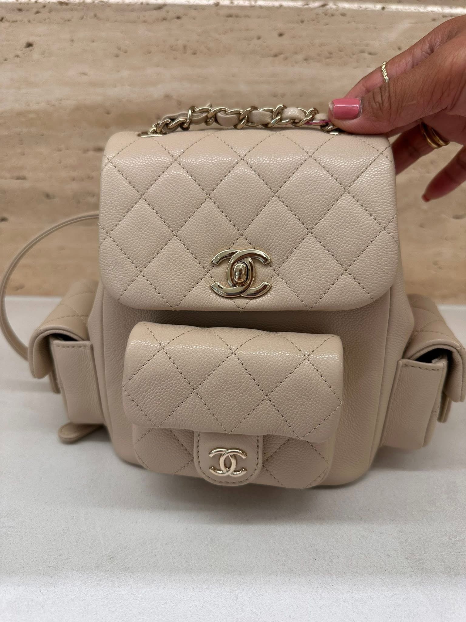 Chanel Small Backpack Microchip Champagne Gold