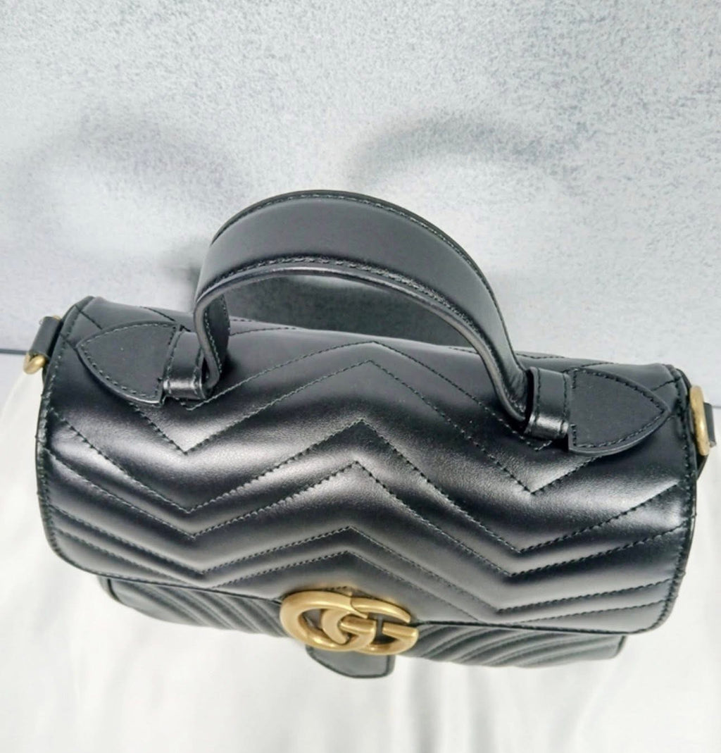 Gucci Marmont Top Handle Bag – Black Leather – Gold Hardware