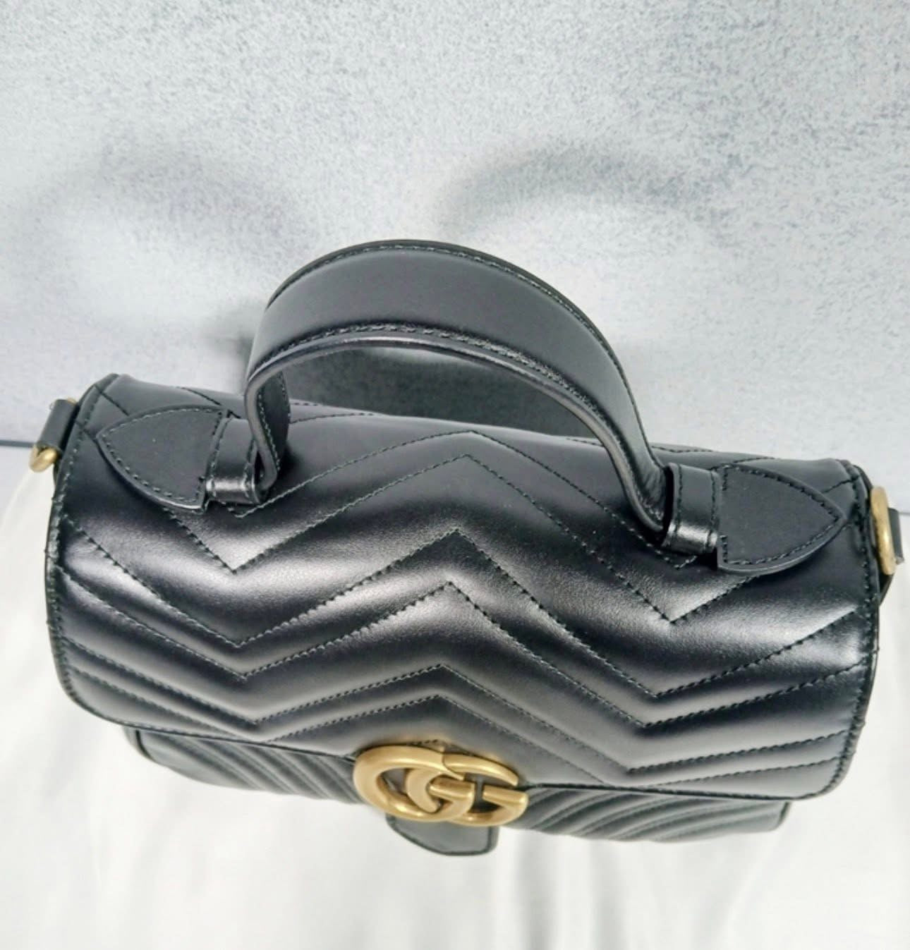 Gucci Marmont Top Handle Bag – Black Leather – Gold Hardware
