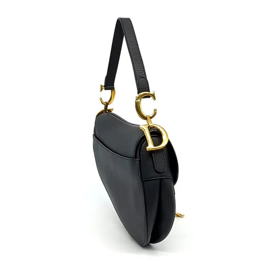 Christian Dior Saddle Bag – Black Leather, Gold-Tone Hardware