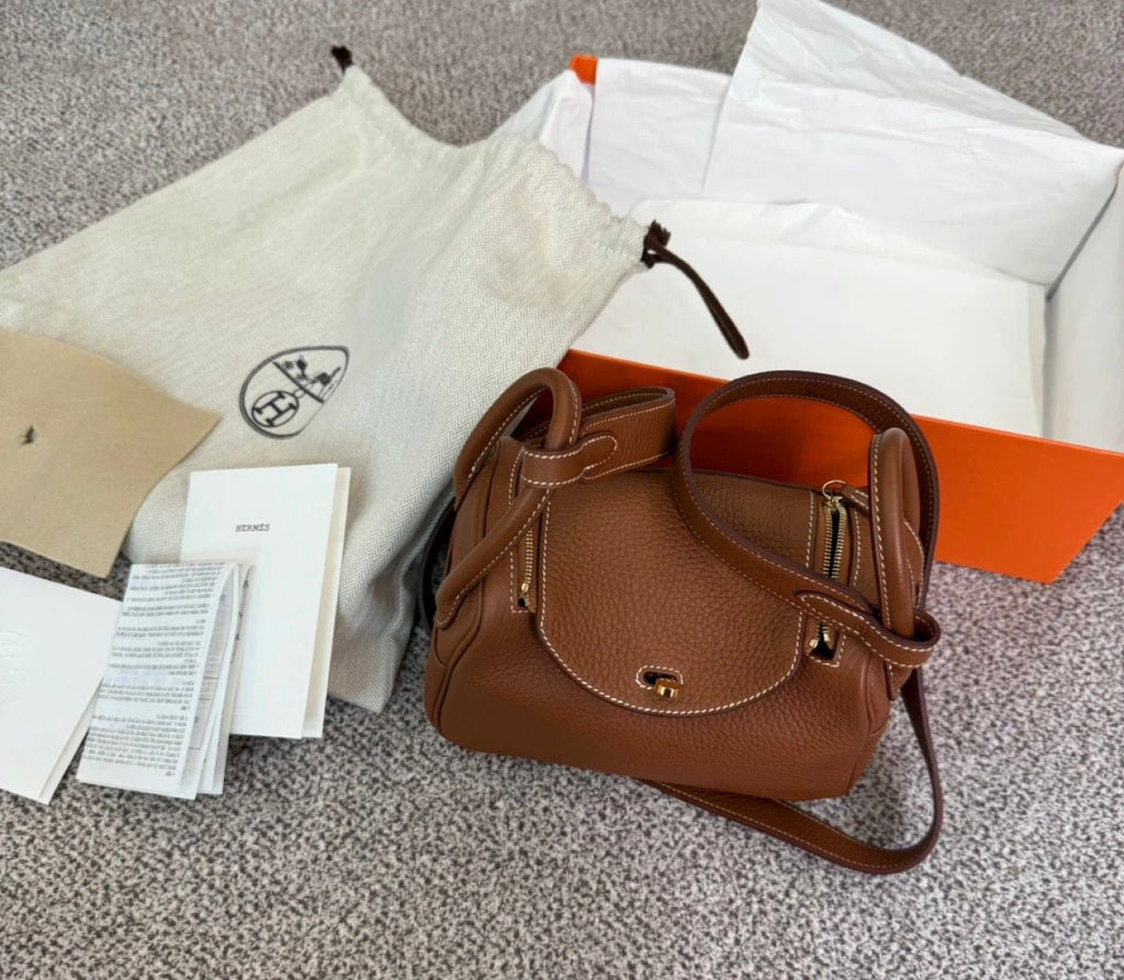 Hermès Mini Lindy – Gold / Cognac Clemence Leather Gold Hardware