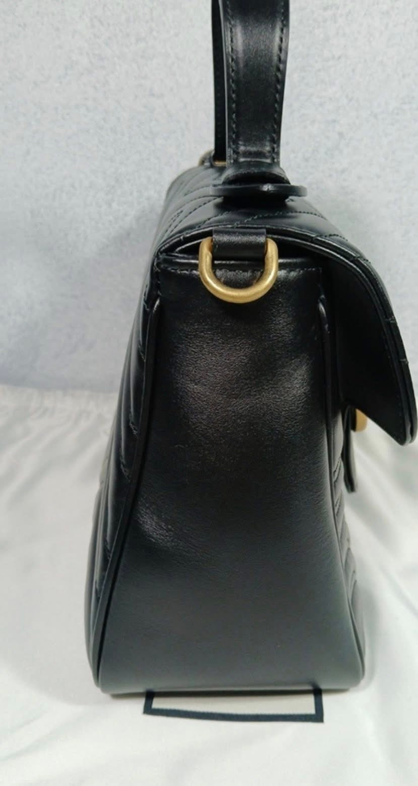 Gucci Marmont Top Handle Bag – Black Leather – Gold Hardware