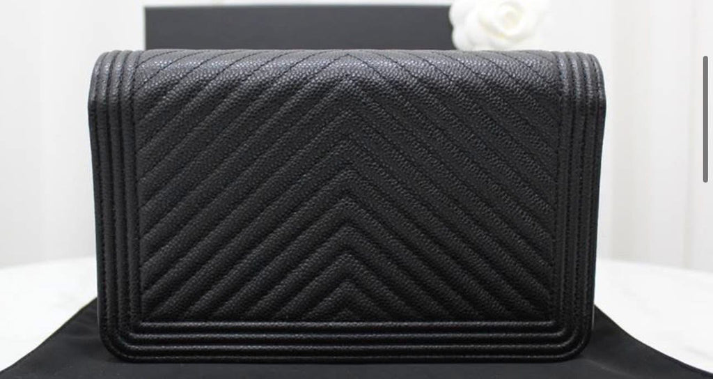 Chanel Boy Bag Chevron WOC – Black Caviar with Champagne Gold Hardware