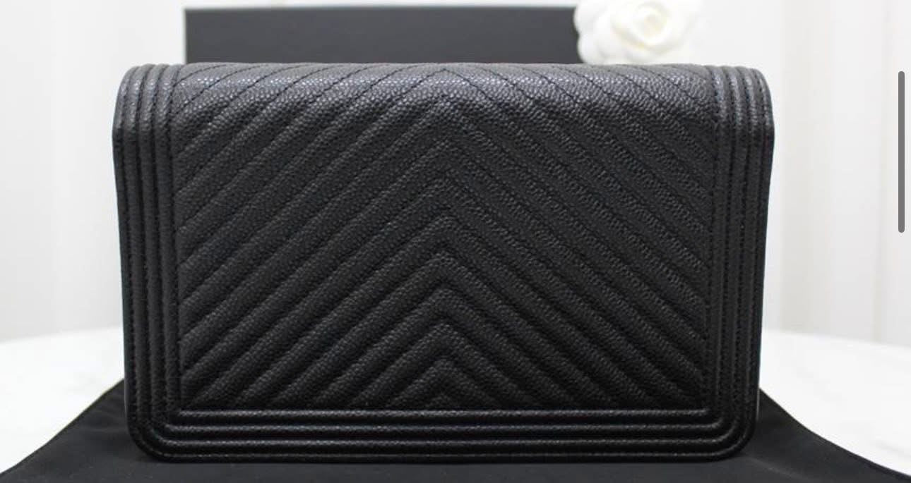 Chanel Boy Bag Chevron WOC – Black Caviar with Champagne Gold Hardware