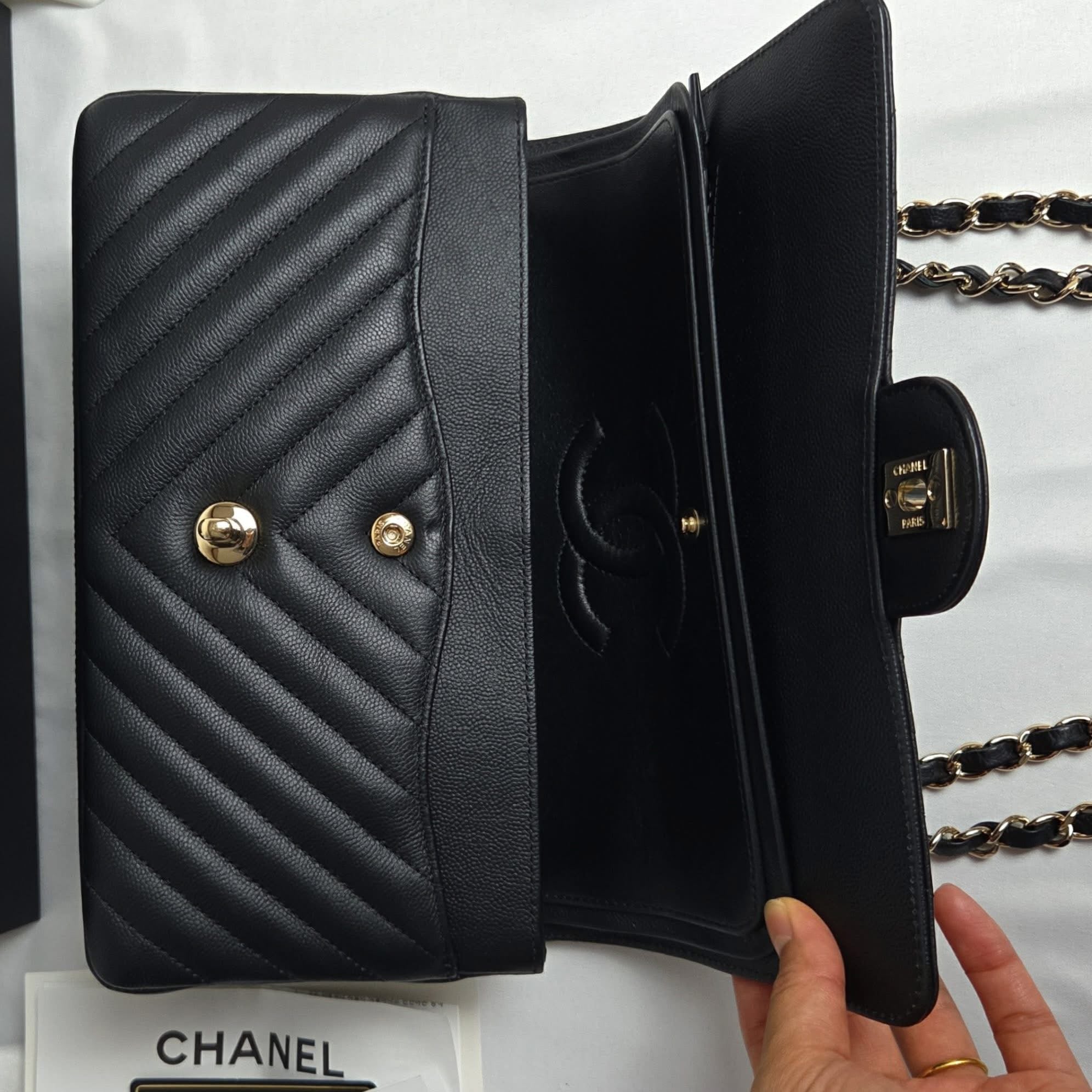 Chanel Classic Medium Caviar Black Gold