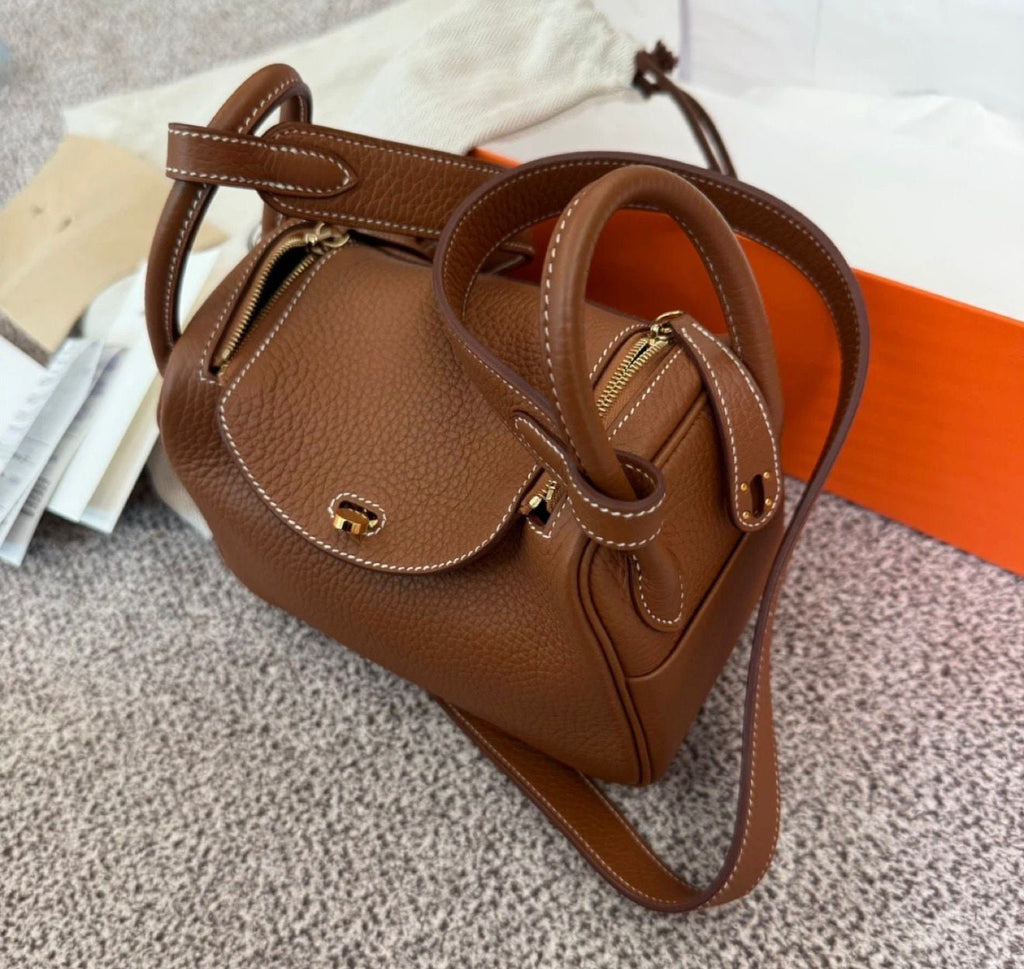 Hermès Mini Lindy – Gold / Cognac Clemence Leather Gold Hardware