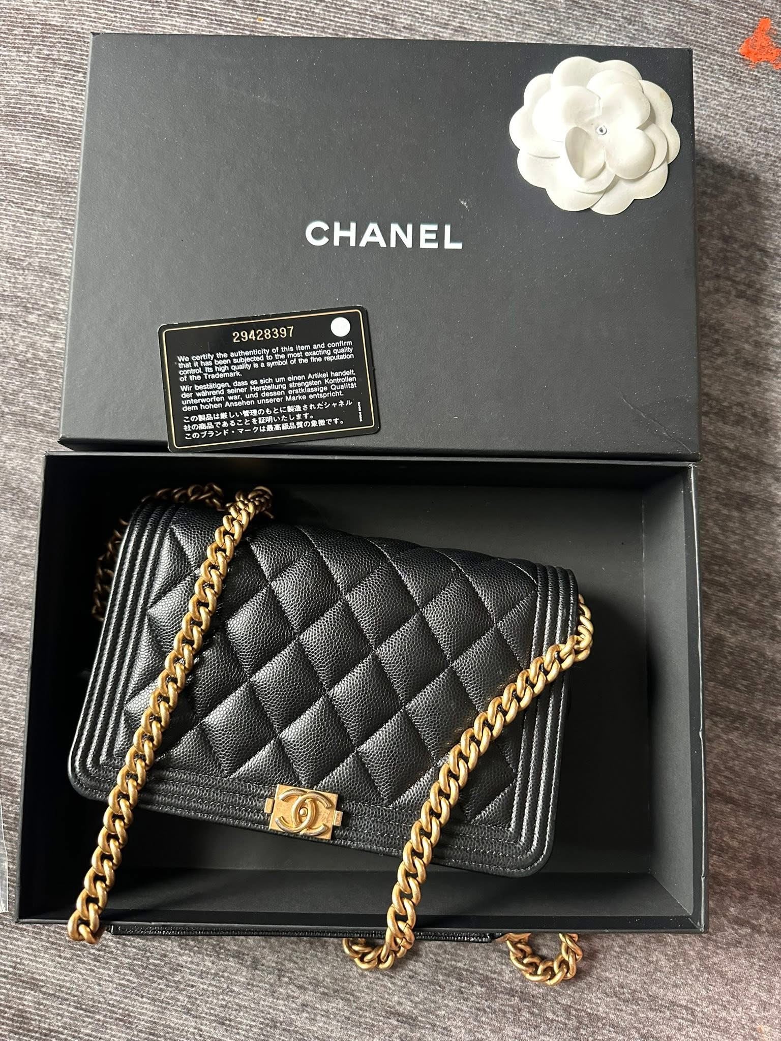 Chanel Boy Wallet on Chain Caviar Gold