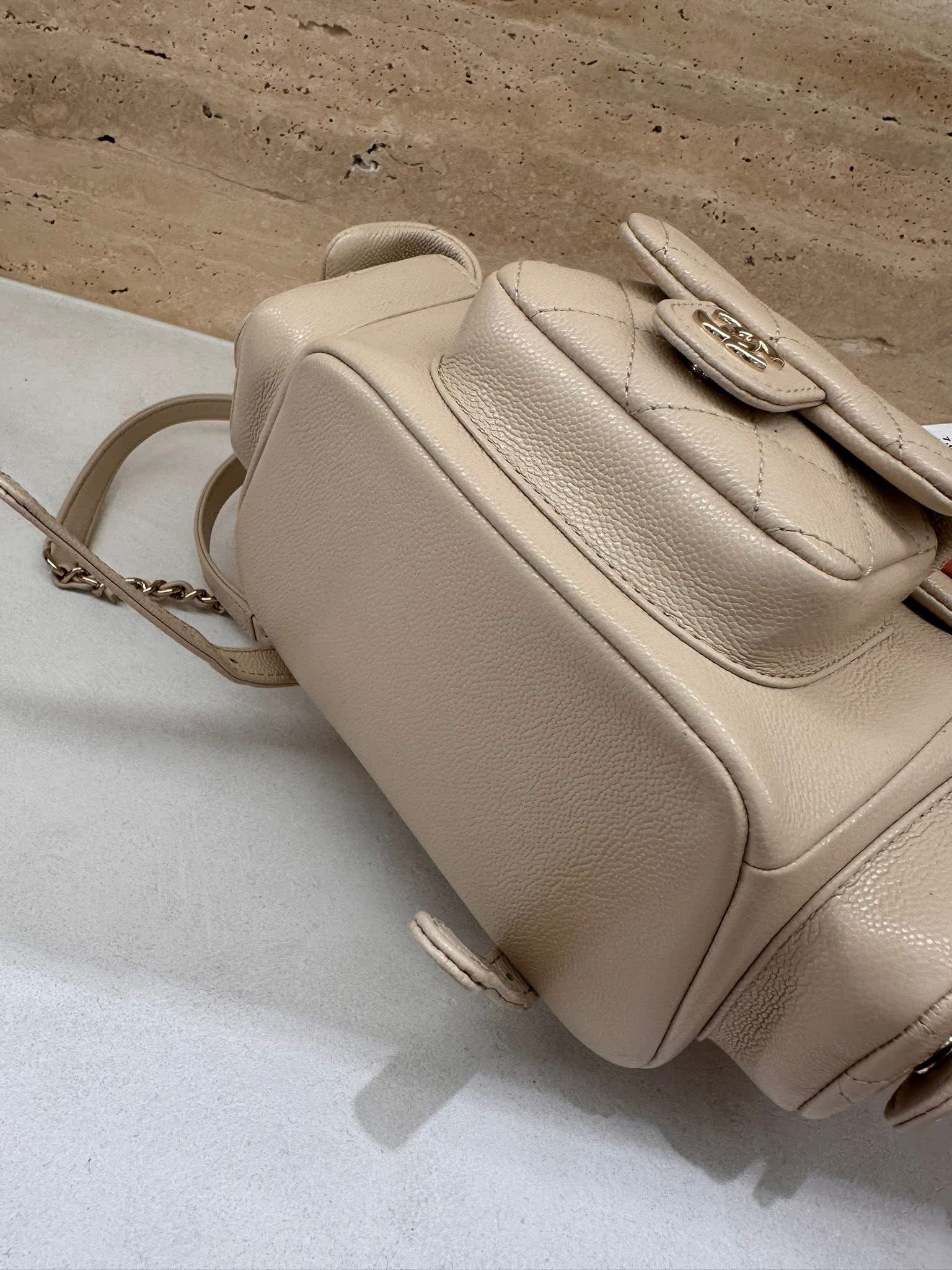 Chanel Small Backpack Microchip Champagne Gold