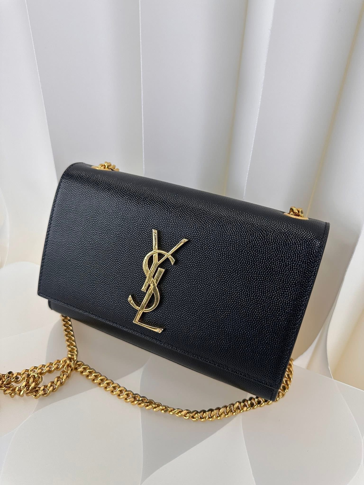 Saint Laurent YSL Small Chain Wallet Black Gold