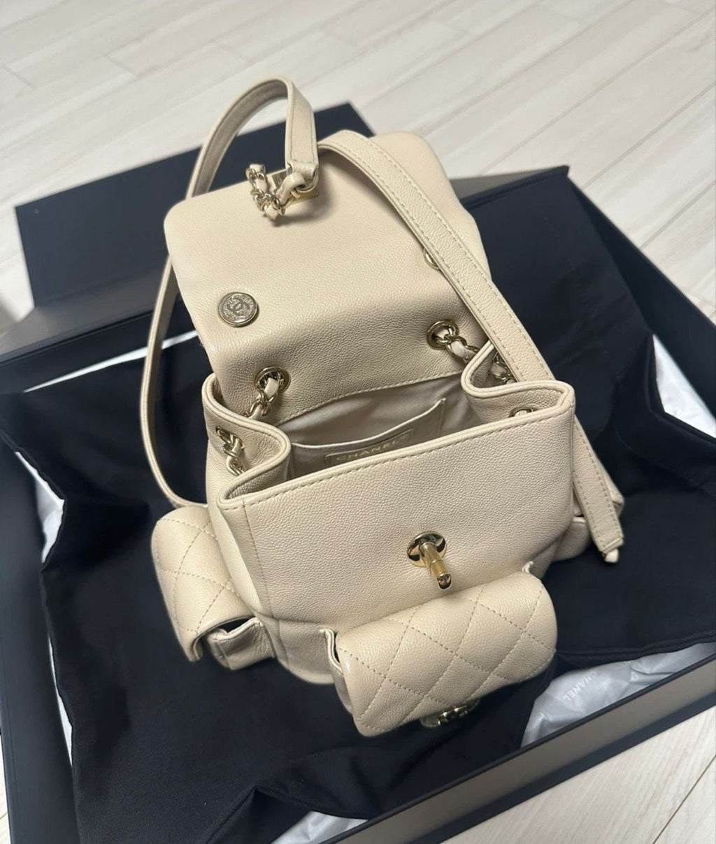Chanel Small Backpack Beige Caviar GHW