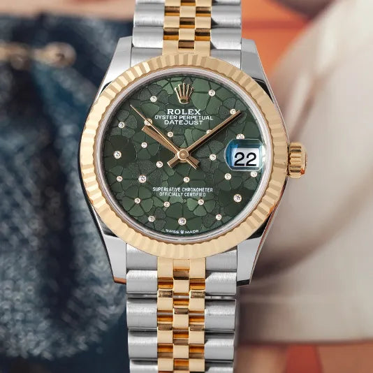 Rolex Datejust 31 – Olive Green Flower Motif, 24 Diamonds (278273)