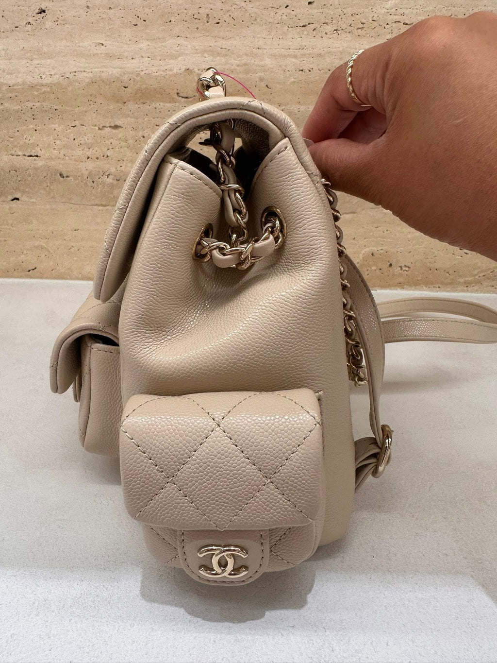 Chanel Small Backpack Microchip Champagne Gold