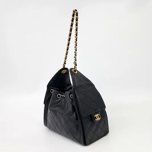 Chanel Vintage Quilted Bucket Bag – Black Caviar Leather, Gold-Tone Hardware