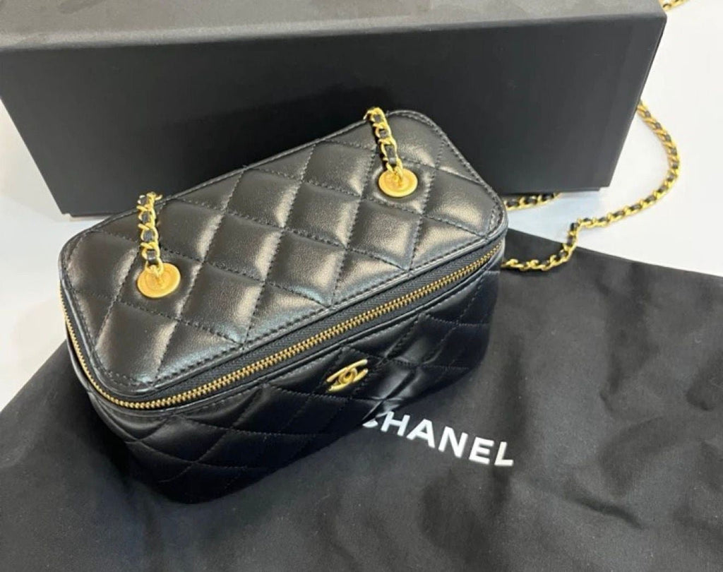 Chanel Vanity Case Mini Bag – Black Quilted Leather Gold Hardware